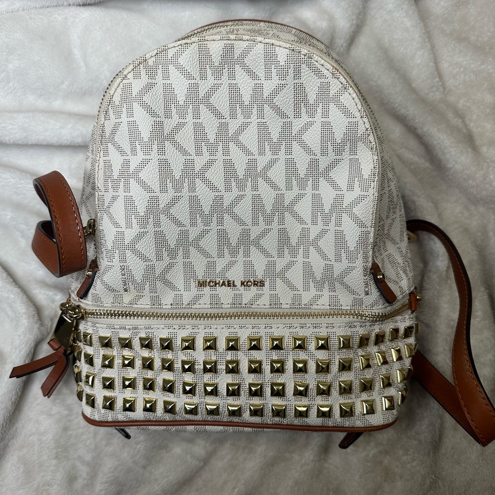 Michael Kors White and Brown Studded Backpack